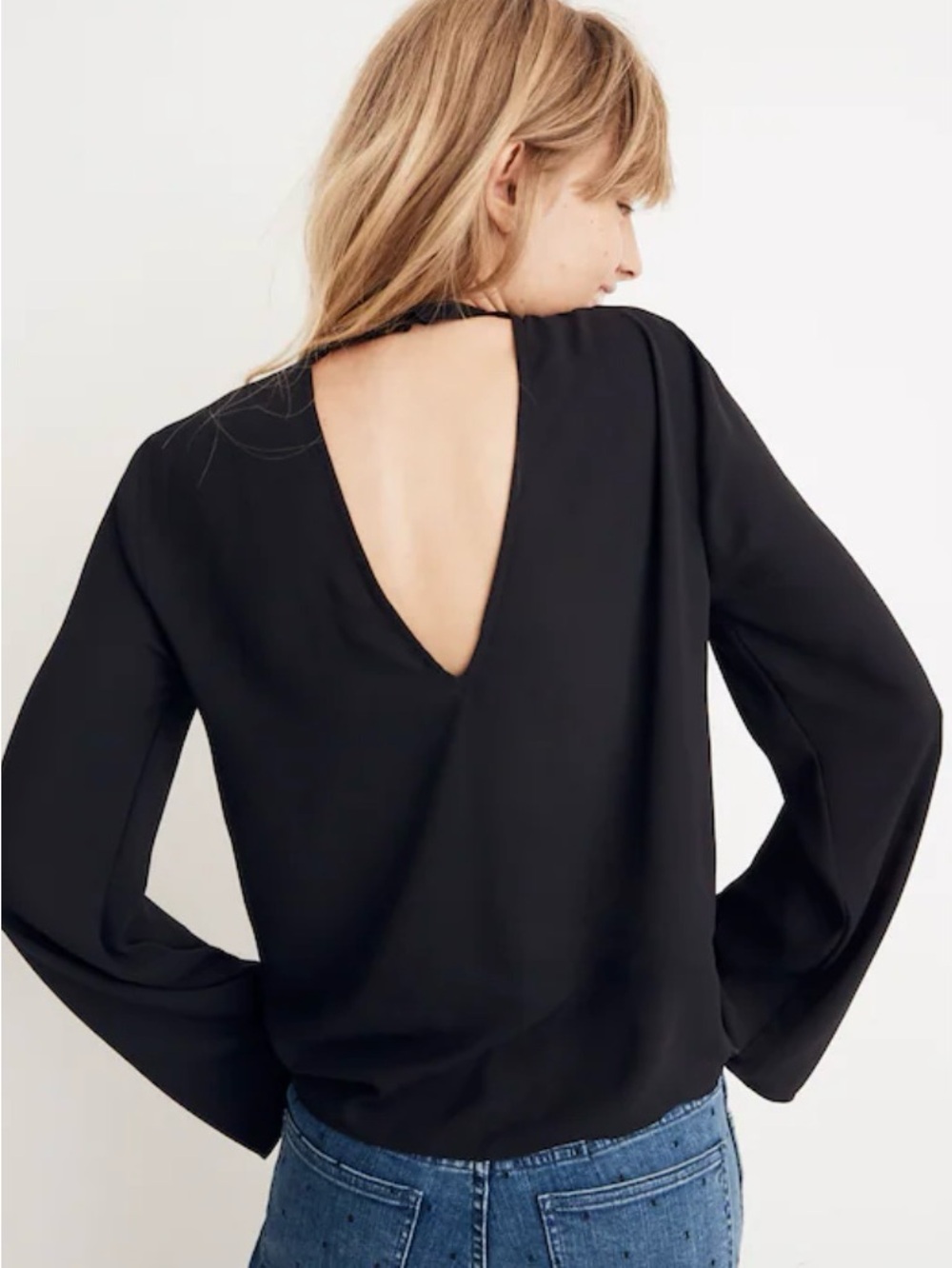 Madewell Black Bell Sleeve Tie Top Blouse Large - Picture 3 of 11